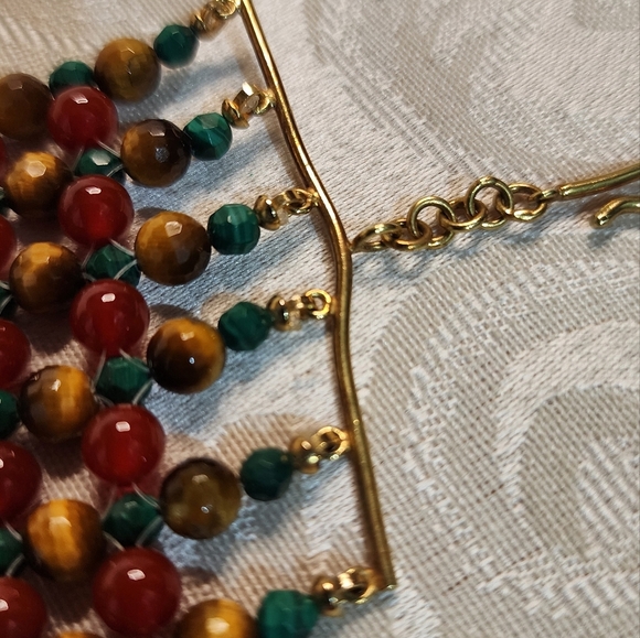 VINTAGE 1970s Natural Stone BRACELET – Vein Agate, Malachite, Tiger Eye - Picture 9 of 14